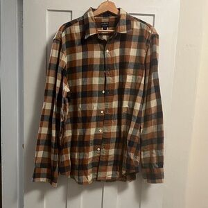 J. Crew Men's Casual Plaid Shirt - Brown and Cream